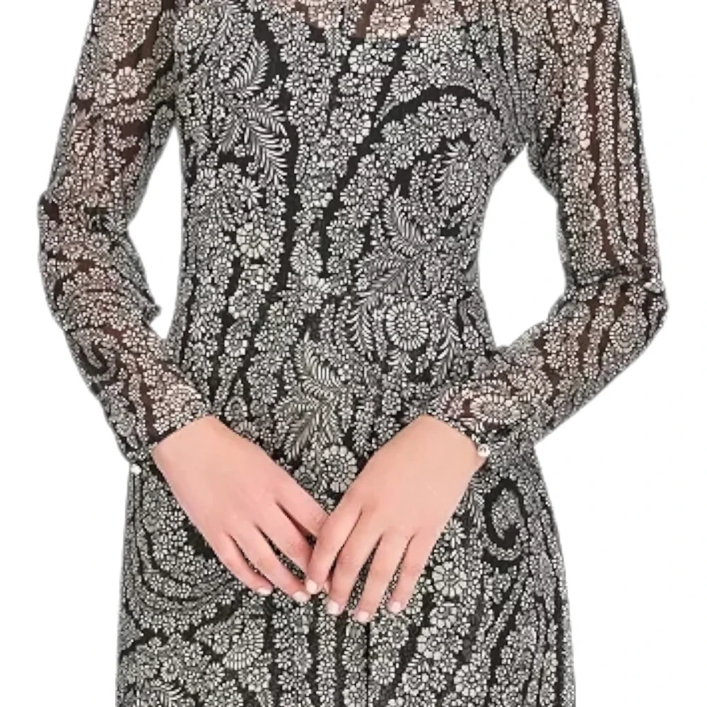 Tommy Hilfiger Black Floral Chiffon Long-Sleeve Fit‎ & Flare Dress 6